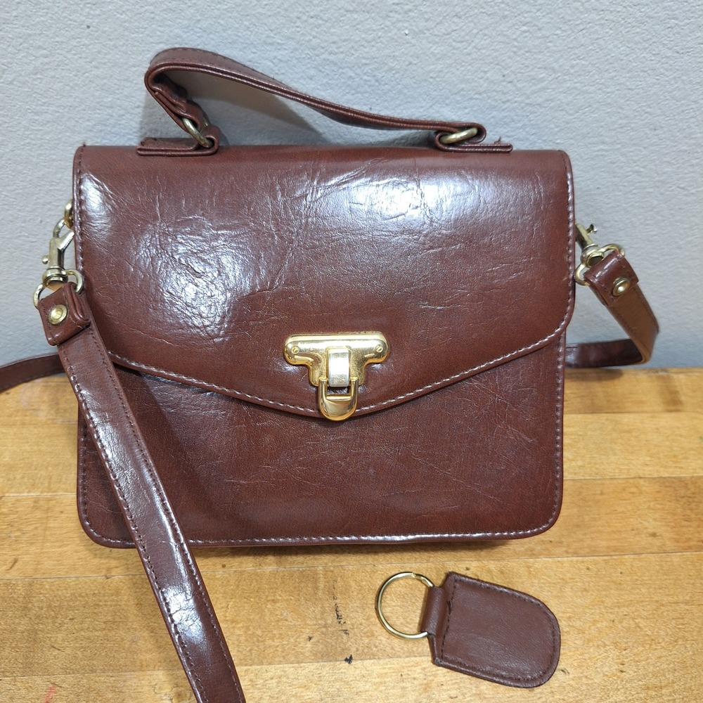 Vintage R&G Designs Crossbody Bag Womens Small Brown Faux Leather Satchel Purse